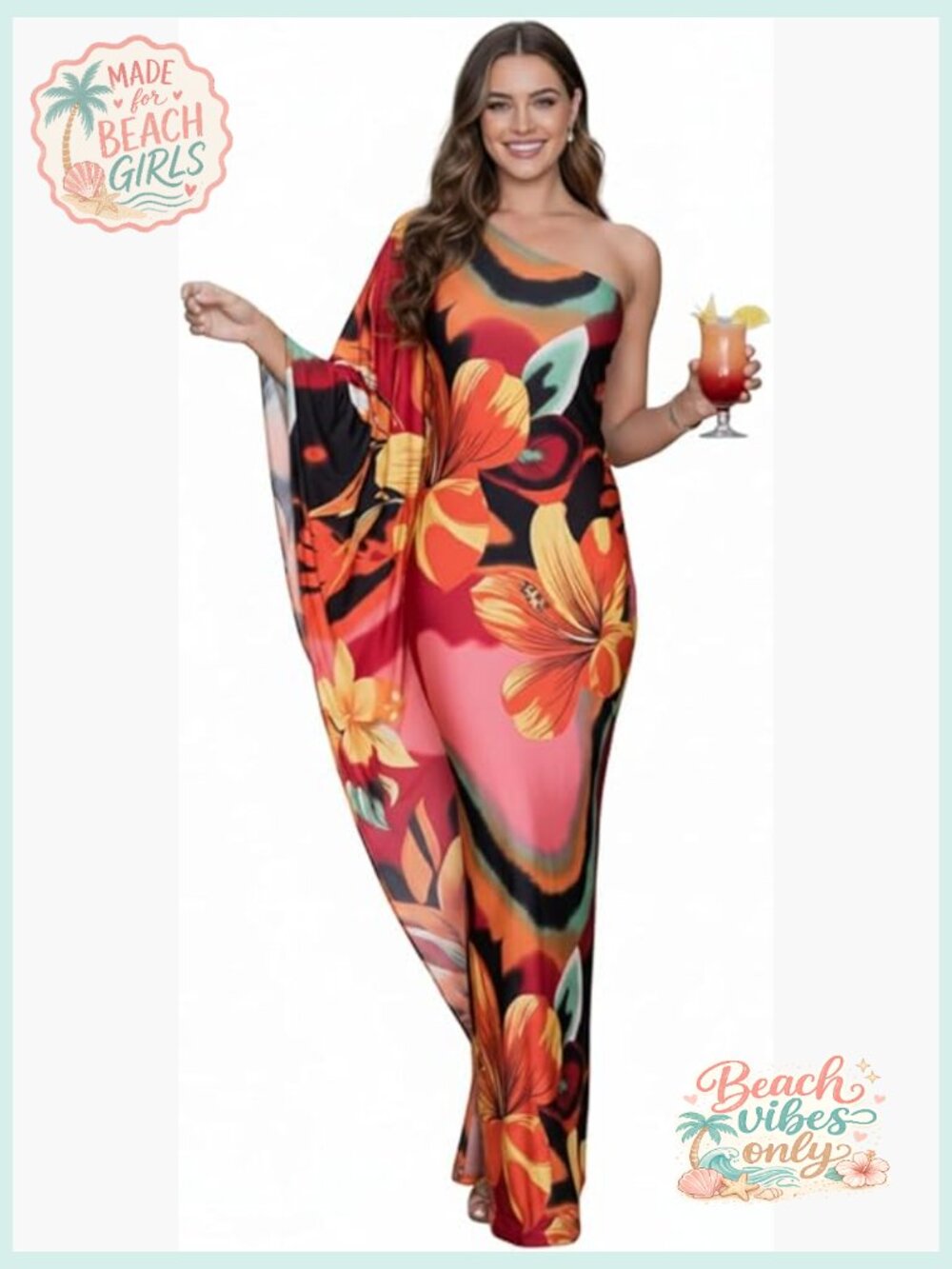 One Shoulder Floral Maxi Dress Gown Cap Sleeve Bodycon